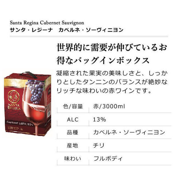 チリ サンタレジーナ カベルネ・ソーヴィニヨン 3L バッグイン チリ サンタレジーナ カベルネ・ソーヴィニヨン 3L バッグイン