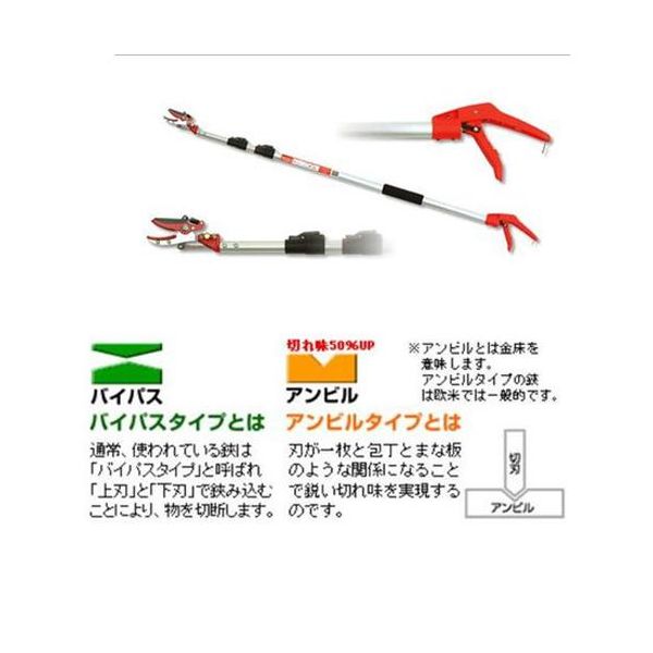 岸本農工具製作所 3段継伸縮式高枝切鋏かるのび4m No.1470A（直送品