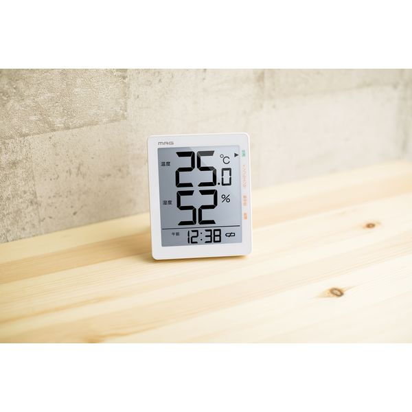 ノア精密 MAG デジタル温湿度計（時計付き） TH-105 WH 1個 - アスクル