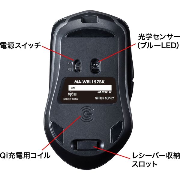 サンワサプライ ワイヤレス充電マウス MA-WBL157BK 1個 - アスクル