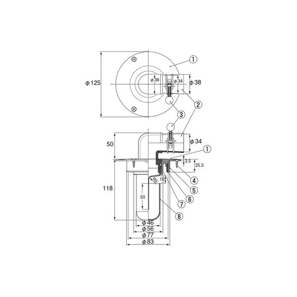 アウス スーパートラップ付洗濯機用床排水金具（VP・VU75兼用） D-STCB3-PU・ビスなし（直送品）