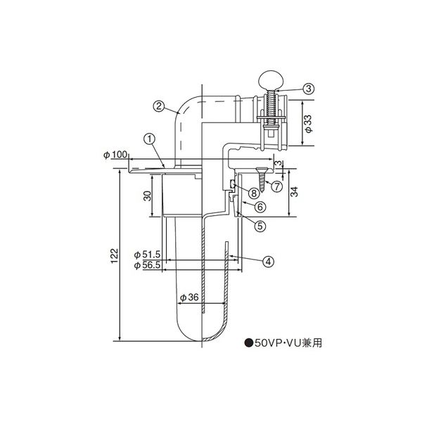 アウス スーパートラップ付洗濯機用床排水金具（VP・VU50兼用） D