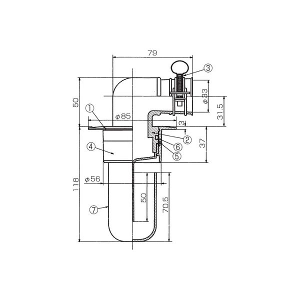 アウス スーパートラップ付洗濯機用床排水金具（VU50専用）85mm D