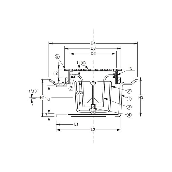 アウス 防水用床排水トラップ・横型 D-5BY 40（直送品）