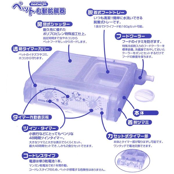 わんにゃんぐるめ ペット自動給餌器 クリアブルー - 食器・餌やり・水