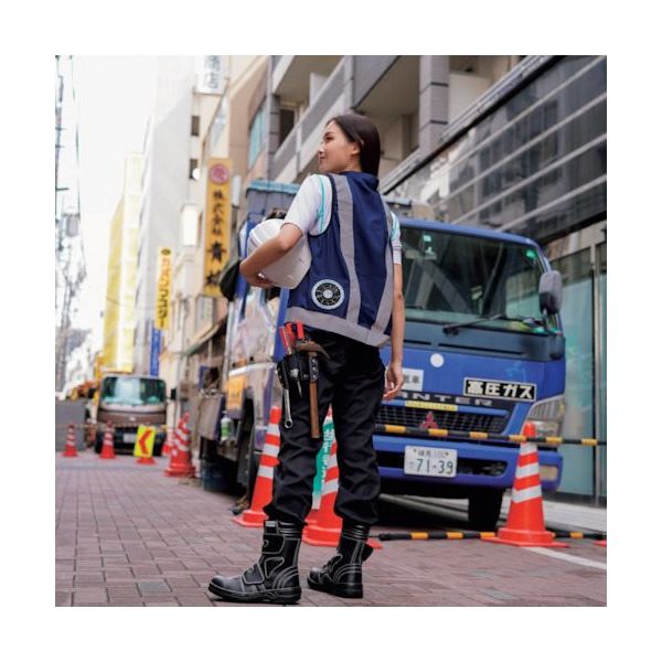 岡潮 空調付き安全ベスト(ウェアのみ)日本製超高耐光生地使用 20271 ネイビーS 20271-S 1着 536-0546（直送品）