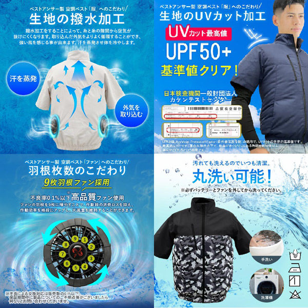 ベストアンサー製空調服（半袖）2024年版 空調ウェア 服2枚付き 空調作業服 半袖 フルセット 2025 最強
