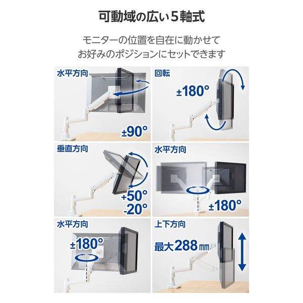 モニターアーム ロング シングル 支柱付 高耐荷重 ガス