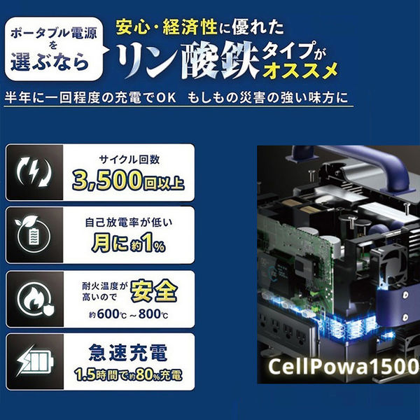 BigBlue Tech ポータブル電源 リン酸鉄リチウムイオン電池 1500W Cellpowa1500 CP1500 1台（直送品） - アスクル