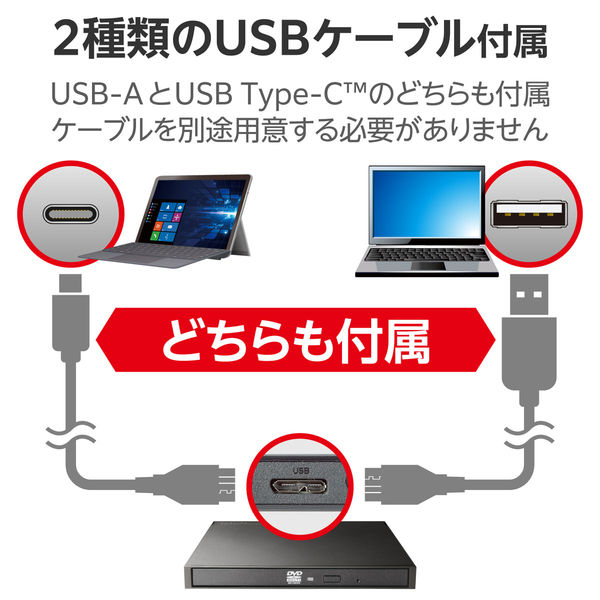 外付け DVDドライブ USB 3.2 Gen1 再生/編集/書込ソフト 黒 LDR-PWA8U3CVBK ロジテック 1個（直送品） アスクル