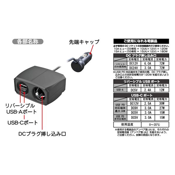 カシムラ セパレートソケット PD30W / リバーシブルUSB自動判定