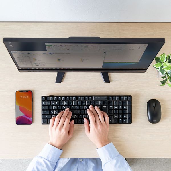 ワイヤレスキーボード 無線マウスセット メンブレン ブルーLEDマウス