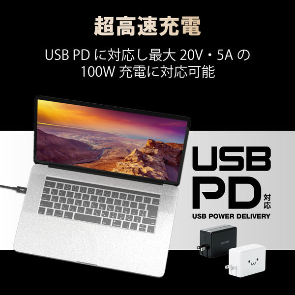 Type-Cケーブル USB C-C PD対応 100W USB4 80cm 黒 USB4-CC5P08BK