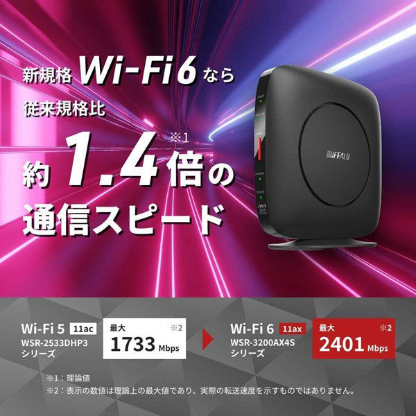 無線LANルーター バッファロー WSR-3000AX4P DBK [Wi-Fi6対応 無線LANルーター 11ax 2401 573Mbps  スタンダードモデル]