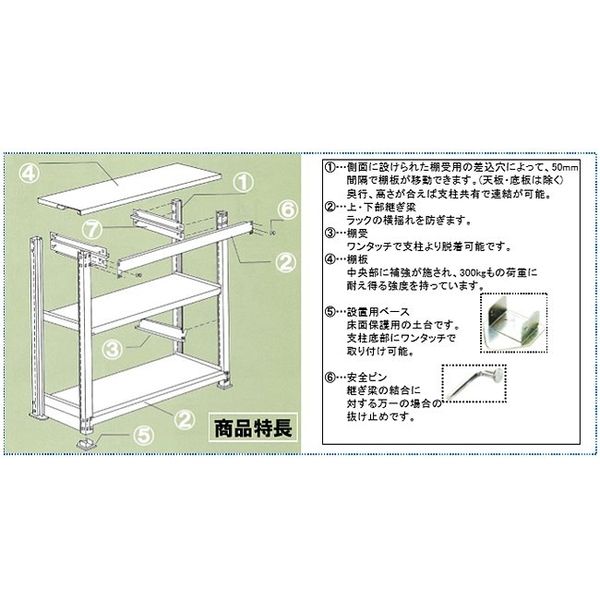 エスコ（esco） 1795x600x1800mm/300kg/5段 スチール棚 1個 EA976AH-180B（直送品） - アスクル