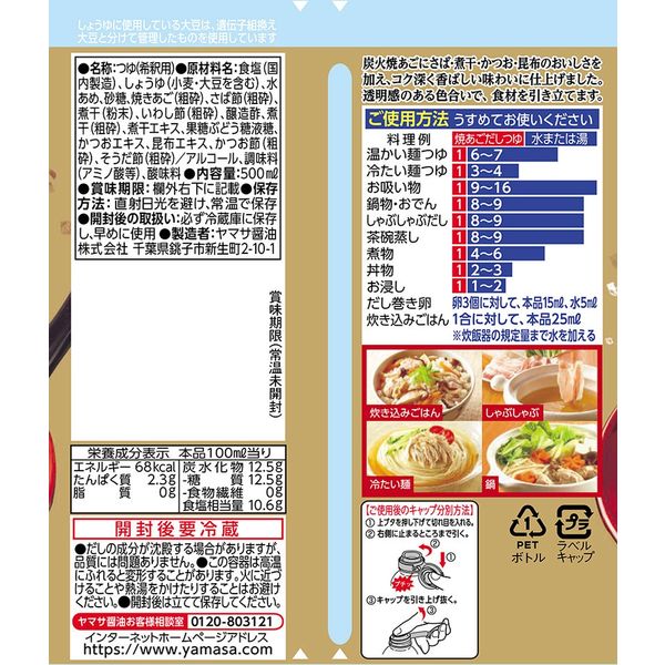 ヤマサ醤油 焼きあごだしつゆ 500mlパック 1本 アスクル