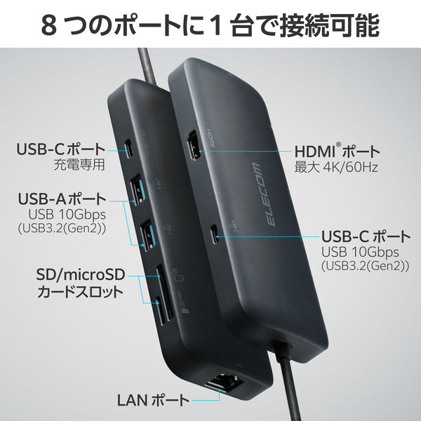エレコム 8-in-1 USB-Cハブ DST-W10【新品】 USB Type-C(TM) 8in1 ドッキングステーション - DST-W10