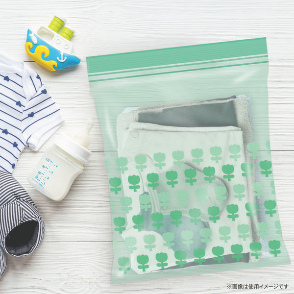 プラスプラス カラーデザインジッパーバッグ ML 25×28cm グリーン 冷凍