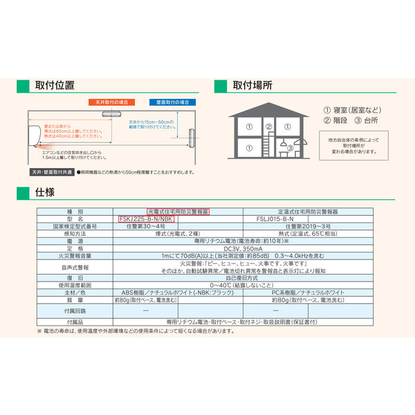 その他 FSKJ225-B-N & FSLJ015-B-N 光電式住宅用防災警報器 FSKJ225シリーズ | 単独型 製品ライン