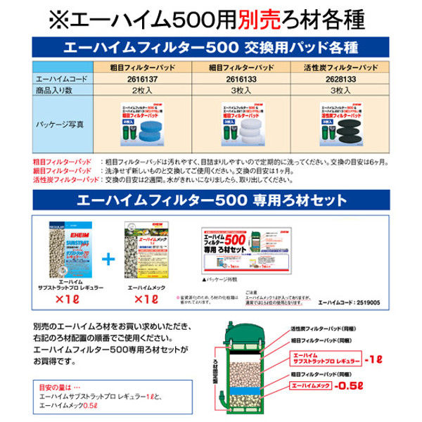 EHEIM（エーハイム） フィルター 500 50Hz 東日本用 水槽用外部フィルター メーカー保証期間2年 175450 1個（直送品）