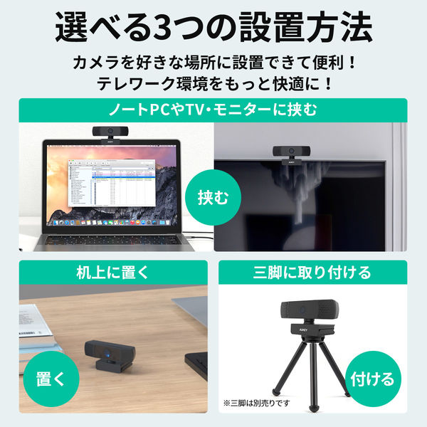 Webカメラ FHD 1080p プライバシー保護カバー付 360°回転 デュアル