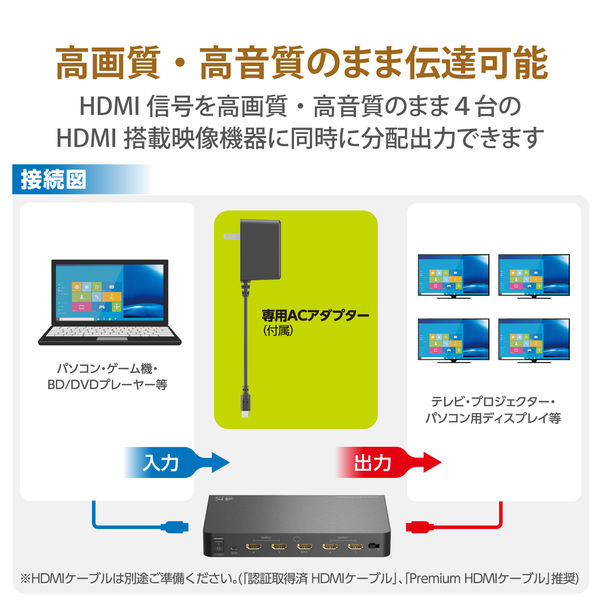 HDMI分配器 4K/60P対応 1入力/4出力 スプリッター VSP-HDP14BK