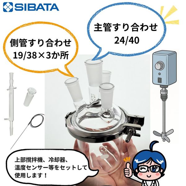 柴田科学 セパラブルフラスコ 円筒形 1000mL 4口 85mmカバーセット