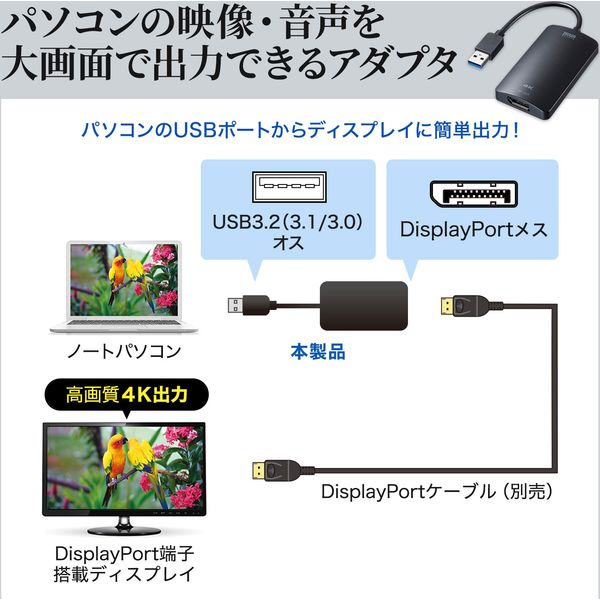 【新着商品】サンワサプライ USB3.2-DisplayPortディスプレイアダ Amazon | サンワサプライ USB3.2-DisplayPortディスプレイ