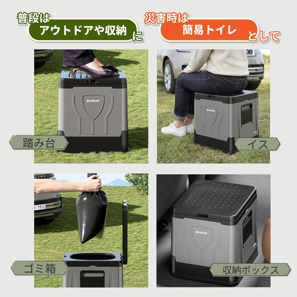 折りたたみ簡易トイレ ポータブル グレー 1個 ポータブルトイレ BOX型