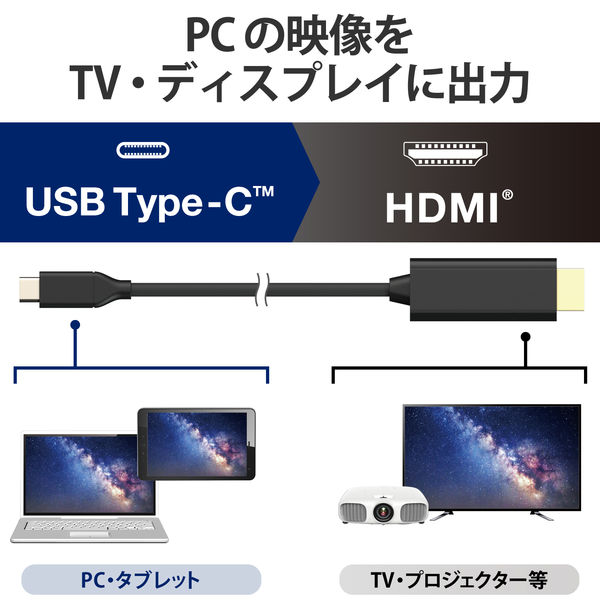Type-C映像変換ケーブル HDMI 4K/2K対応 映像出力 RoHS ブラック 5m 
