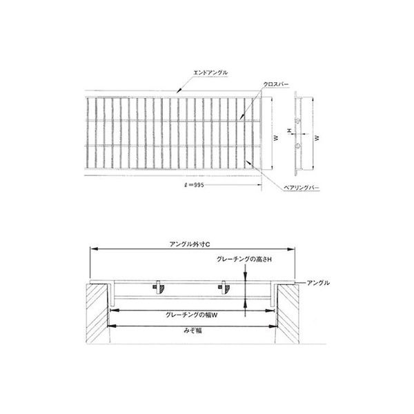 法山本店 ノンスリップ型U字溝用グレーチング（適用溝幅100mm）適用荷重：乗用車 HGUX-100-19（直送品）