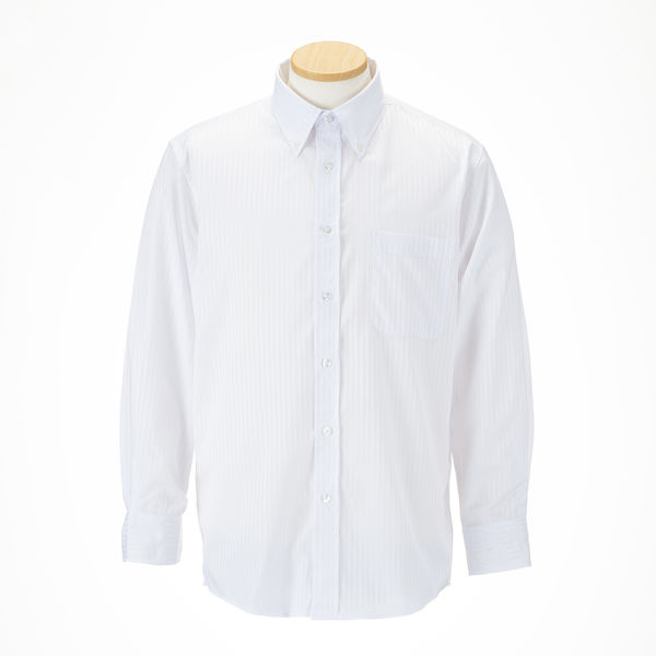 【アウトレット】ワイシャツ　長袖　紳士ボタンダウンビジネスシャツ（白大ストライプ）L LOST-002-L 1セット（2枚） AWJ　ビジネス