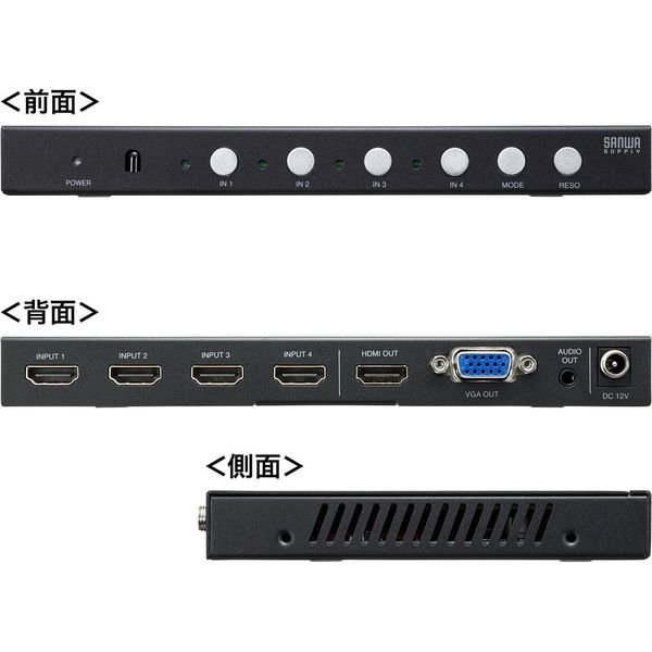 サンワサプライ HDMI画面分割切替器 4分割画面 4入力1出力 4K対応 SW-UHD41MTV（直送品）