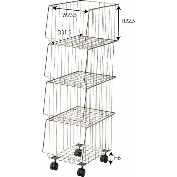 東谷 スタッキングワゴン 4段 幅265×奥行375×高さ950mm アンティークゴールド AKB-439AGD 1台（直送品）