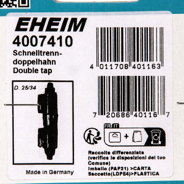 EHEIM ダブルタップ(直径25/34) 4011708401163 1個（直送品