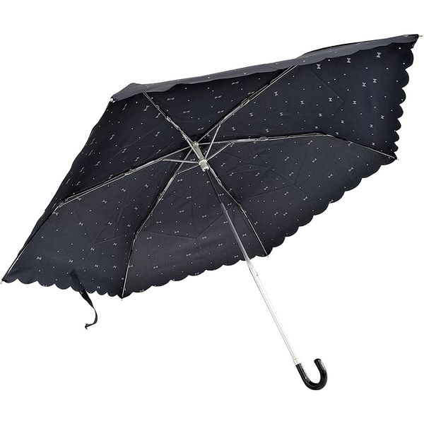 共栄工業 50cm リボン柄 折りたたみ日傘 黒 68096 1セット（6本