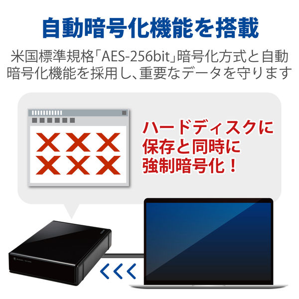 HDD (ハードディスク) 外付け 8TB USB3.0 暗号化 ブラック ELD ...