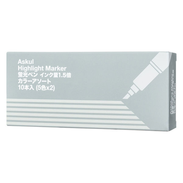 アスクル 蛍光ペン 蛍光マーカー インク容量1.5倍 5色アソート 1セット