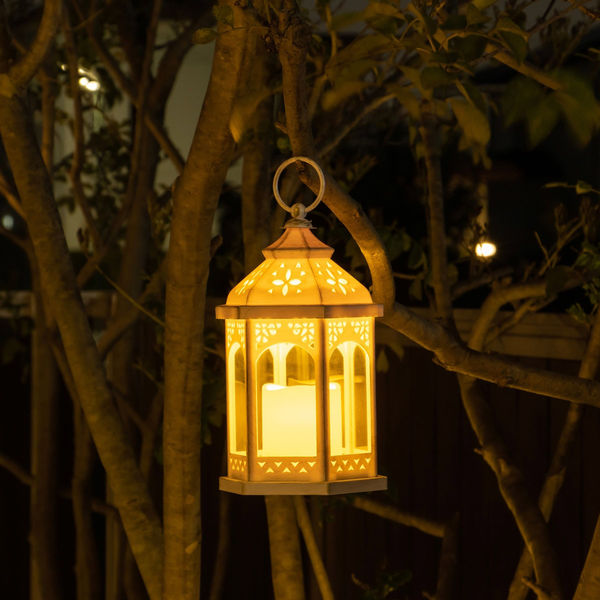 アンティークランタン　電池式 ヘキサゴンアンティークランタンライト(電池式)ゴールド