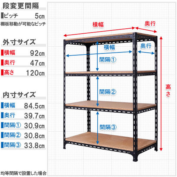 軒先渡し】北島 アングル棚シリーズ アングル棚 4段 幅900×奥行450×高さ1200mm ブラック 51153443402 1台（直送品） -  アスクル