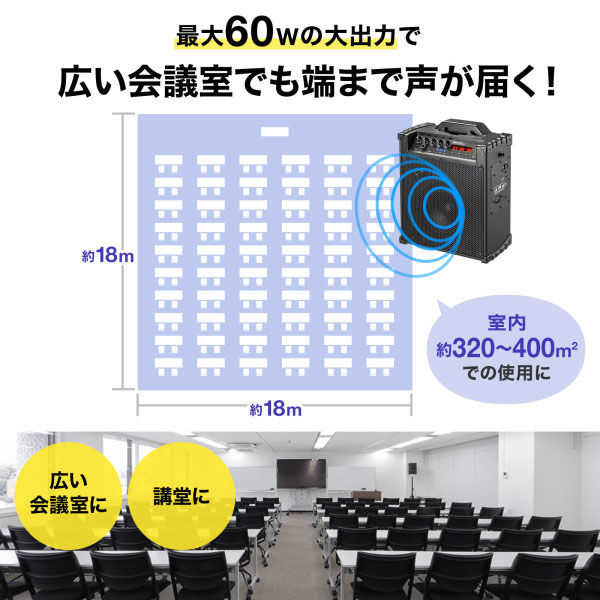 サンワサプライ ワイヤレスマイク付き拡声器スピーカー(バッテリー内蔵