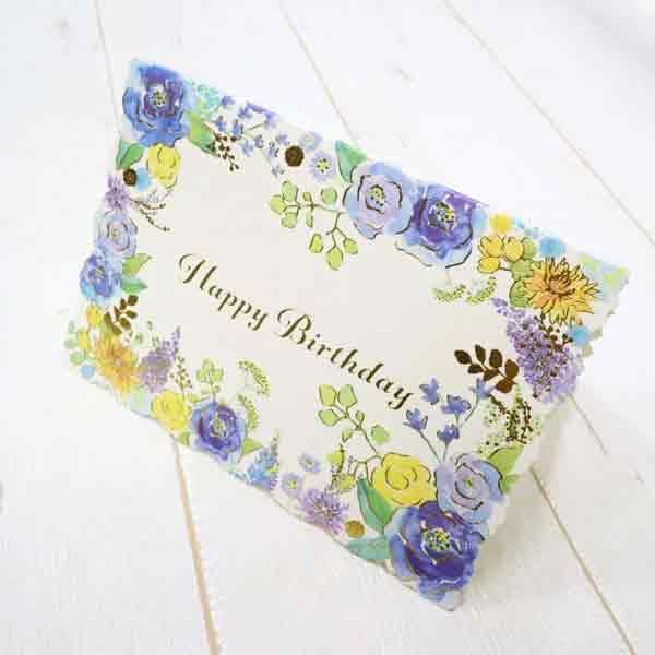 包む バースデーカード ボタニカル フラワーブルー TC081 1セット(6個