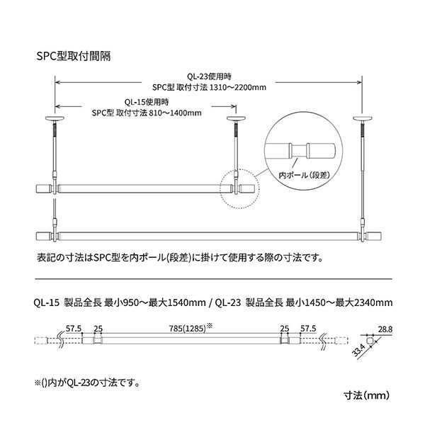 川口技研 室内用ホスクリーンセット 竿QL-23-W+物干SPCL-W(2本) QSCL