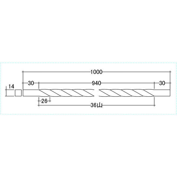 ステンレス 四角棒 14×14×1000mm(限界 左)スパイラル加工 susbou-14x14-nejiri-genkai-hidari（直送品）  - アスクル
