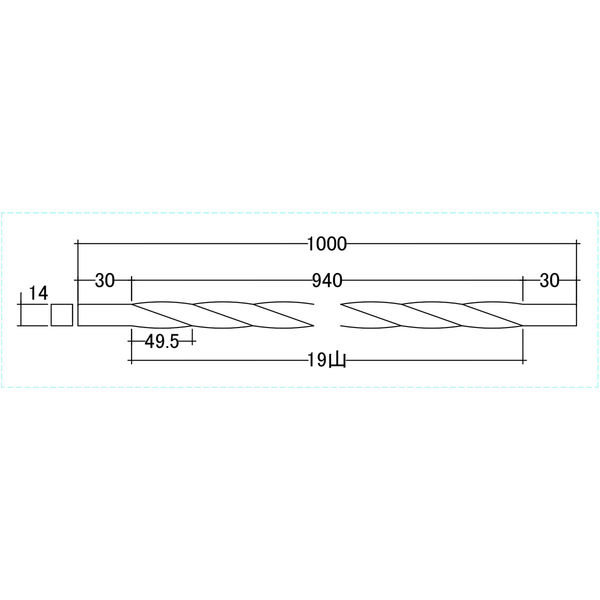 ステンレス角パイプ 14×14×1.2×1000mm（標準　左　MIR）ねじりsusp-14x14-nejiri-hyouzyun　1本（直送品）