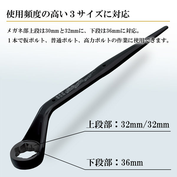 めぐ イチネンアクセス 3サイズメガネレンチ36/30×32 ブラック MW
