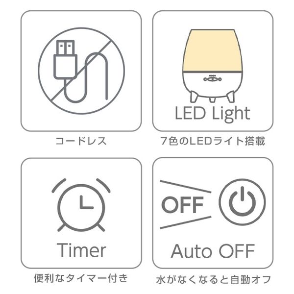 山善 アロマディフューザー コードレス 超音波式 LED タイマー機能 130ml LDX-123(M) おしゃれ