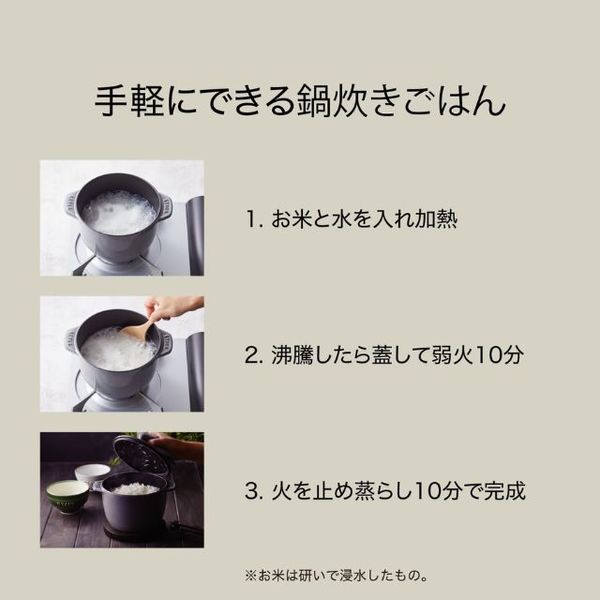 ストウブ Staub ラ ココット de GOHAN S グレー 12cm ご飯鍋 炊飯 1合 鋳物ホーロー 鍋 1個 - アスクル