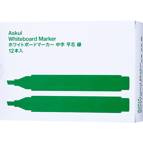 アスクル ホワイトボードマーカー 緑 中字平芯 12本 オリジナル - アスクル