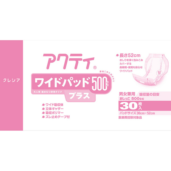 日本製紙 クレシア アクティワイドパッド500プラス 1セット（180枚：30